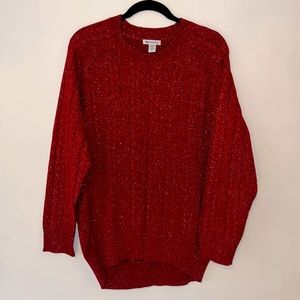 Cable knit metallic silver/red sweater